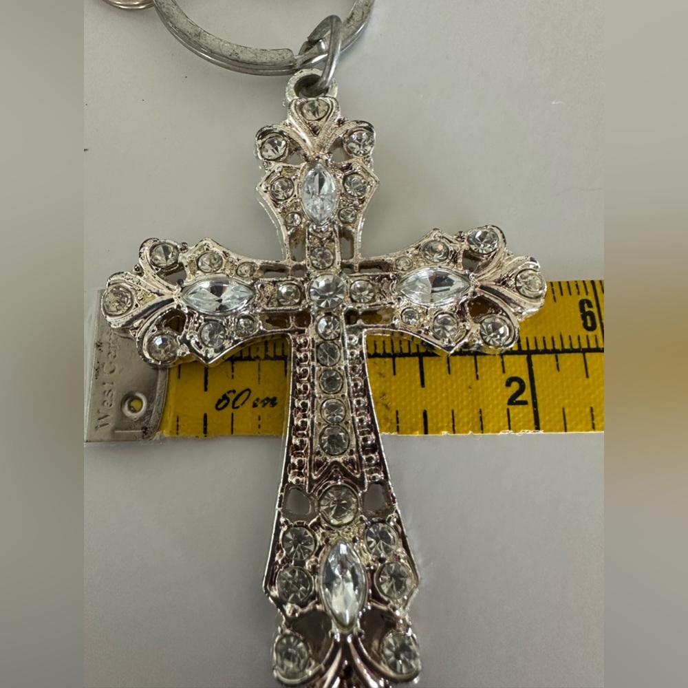 Key Chain w/ Crystal, Rhinestone Cross, Braided Rope - Picture 10 of 11
